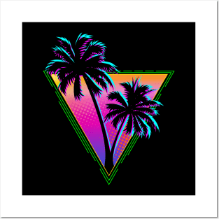 Retro 80s Neon Synth Palm Tree Silhouette Posters and Art